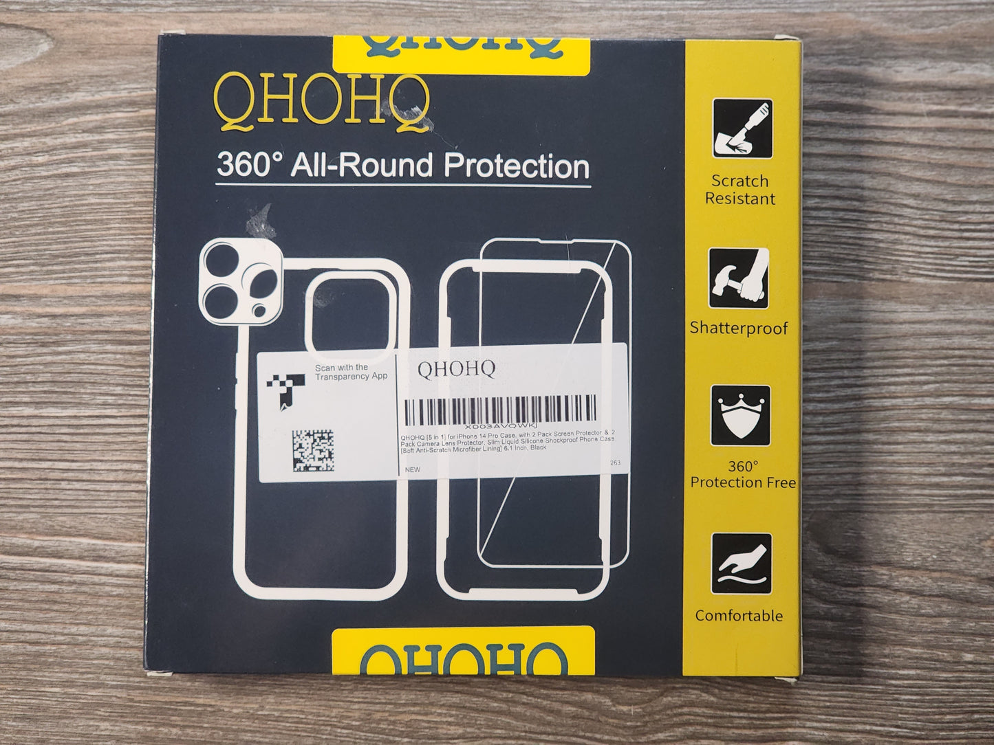 QHOHQ iPhone 14 Pro Case with 2 Screen Protectors & 2 Pack Camera Lens Protectors. 6.1inch. Black.