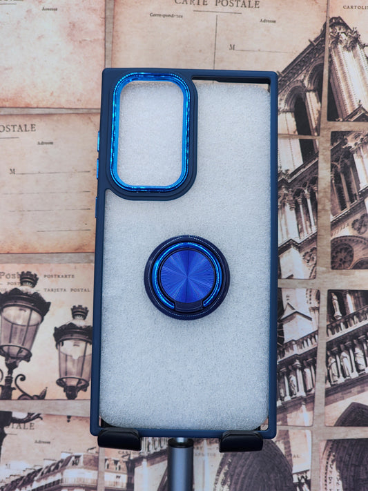 Samsung Galaxy S22 Ultra Blue Clear Ring Stand Phone Case