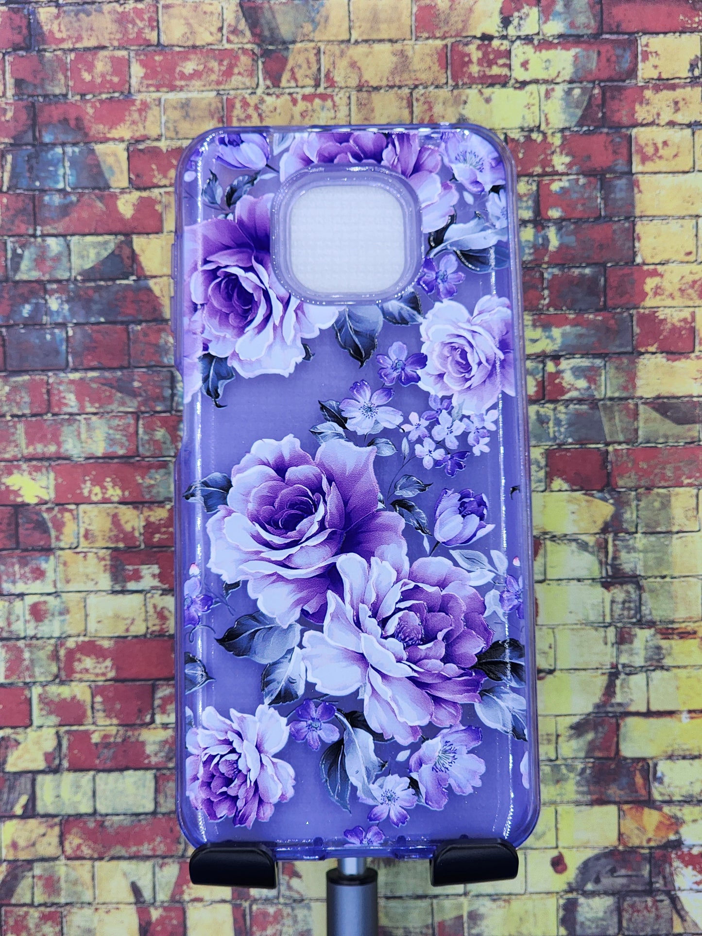 Motorola Moto G Power 6.6 Inch Purple Flowers / Glitter w/ Screen Protector