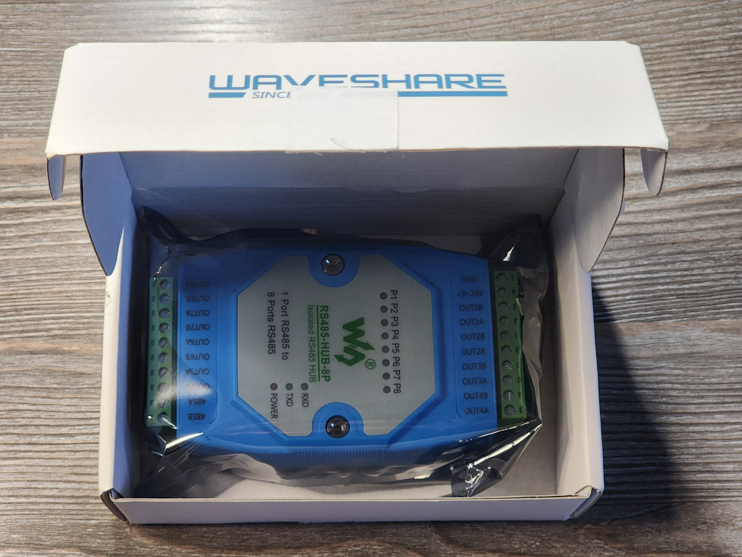Waveshare Industrial Isolated 8-CH RS485 Hub, Extends 8-ch RS485 Slave