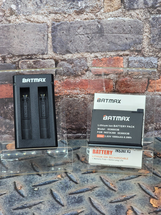 Batmax 2Pc 1800mAh Battery + Fast Dual USB Charger For Insta360 X3 Camera